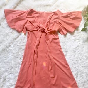 1970 Winged Sleeves Pussy Bow Coral Maxi